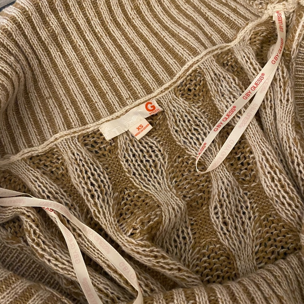 Oversized turtleneck chunky cable sweater camel XS - Picture 4 of 4